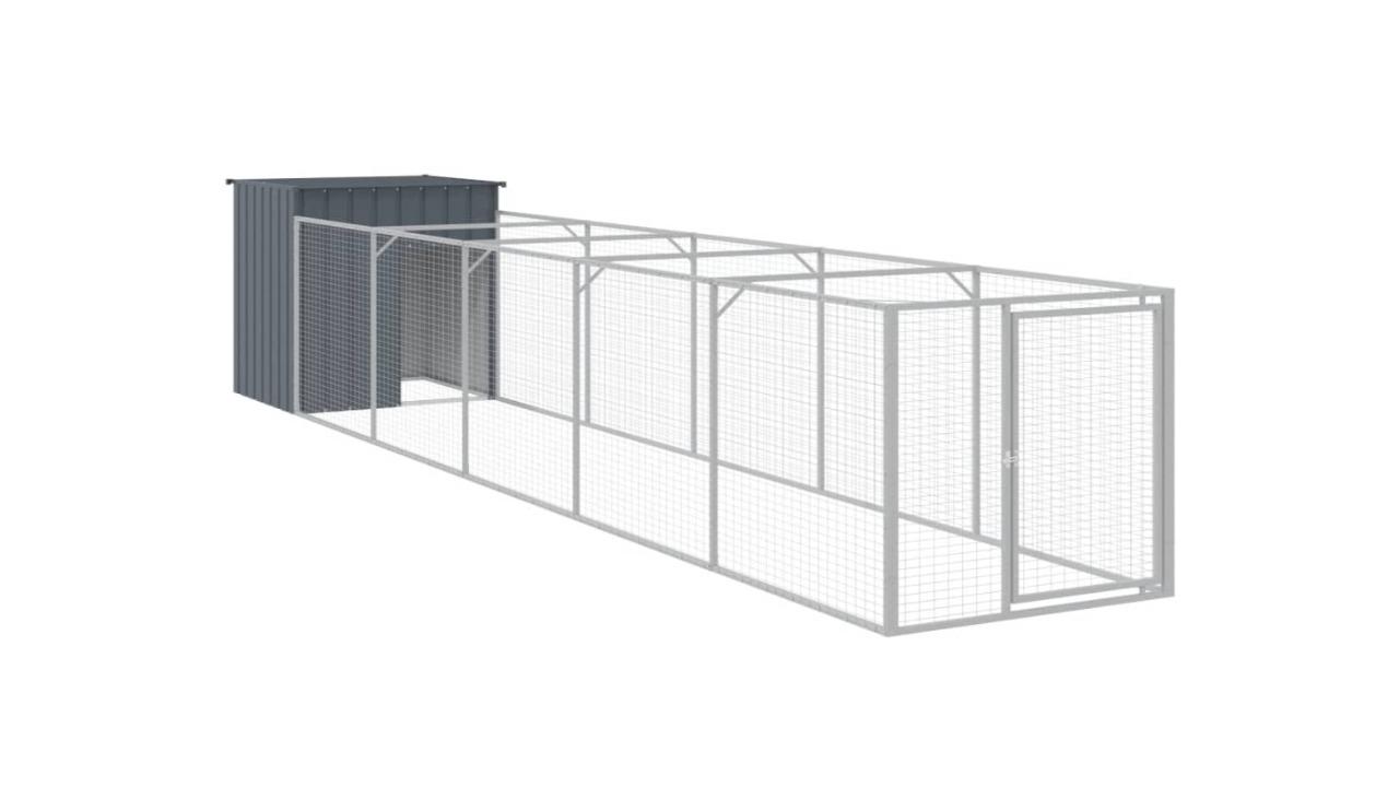 vidaXL Anthracite Galvanised Steel Dog House with Run - 110 x 609 x 110cm
