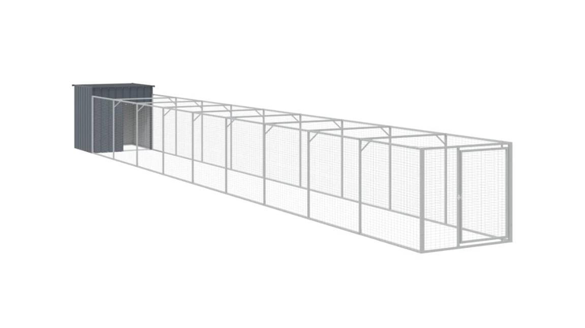 vidaXL Anthracite Galvanised Steel Dog House with Run - 110 x 1017 x 110cm