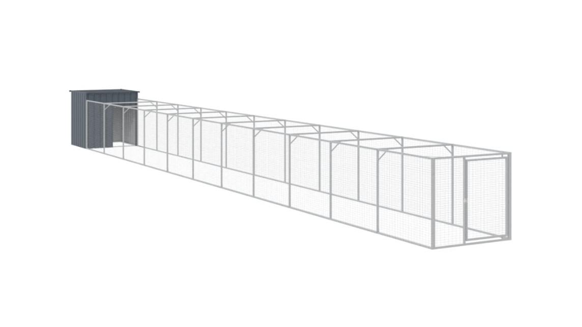 vidaXL Anthracite Galvanised Steel Dog House with Run - 110 x 1221 x 110cm