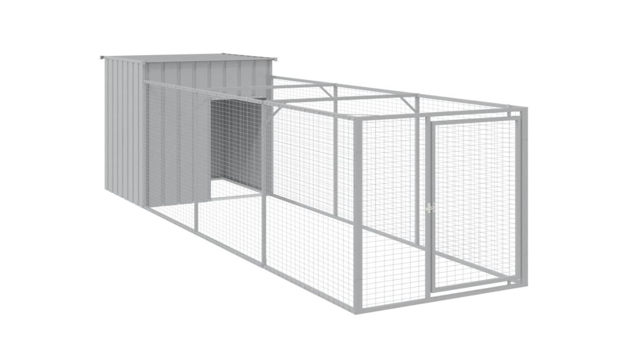 vidaXL Light Grey Galvanised Steel Dog House with Run - 110 x 405 x 110cm