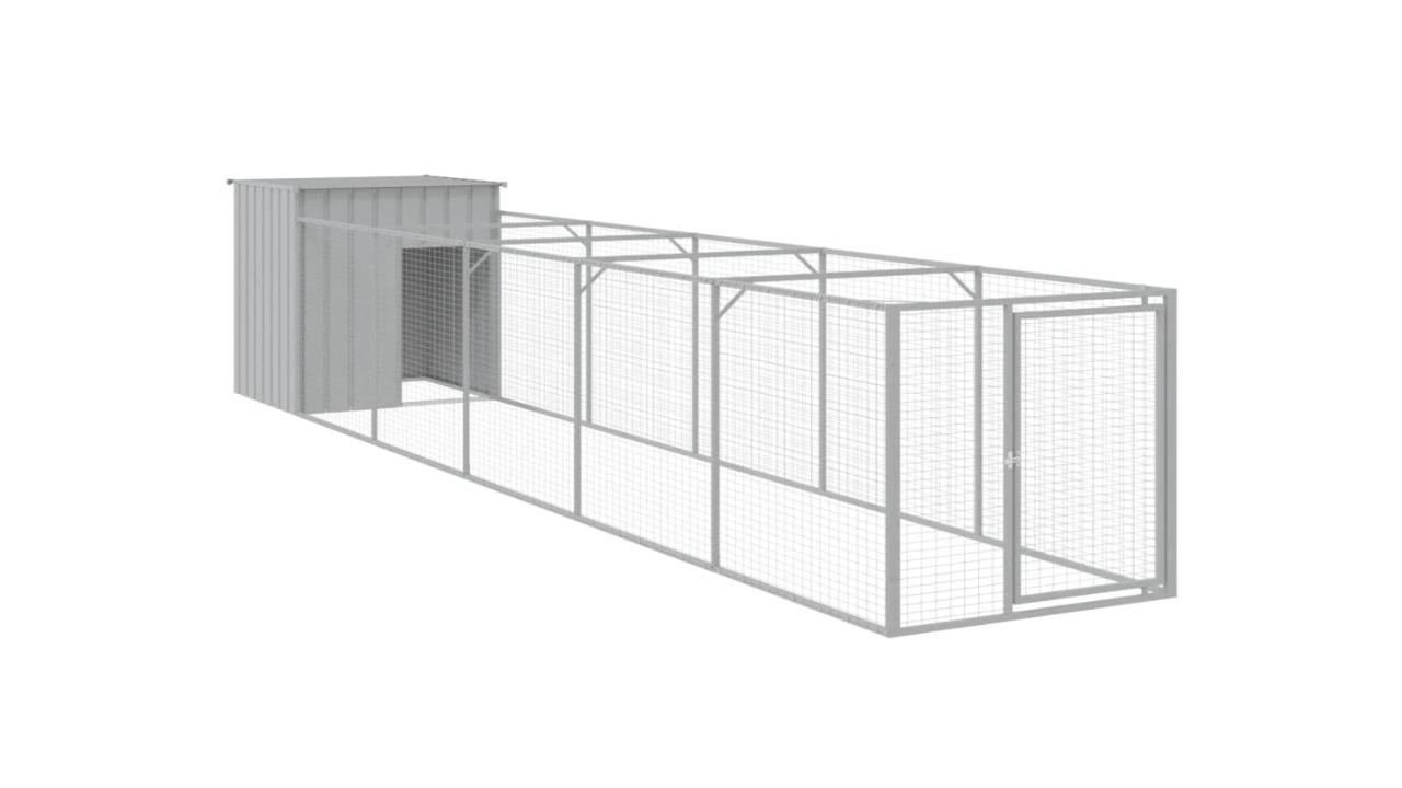 vidaXL Light Grey Galvanised Steel Dog House with Run - 110 x 609 x 110cm