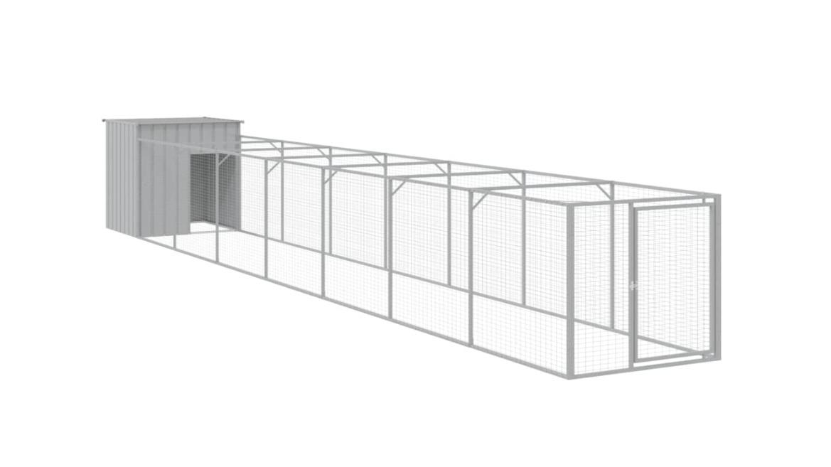 vidaXL Light Grey Galvanised Steel Dog House with Run - 110 x 813 x 110cm