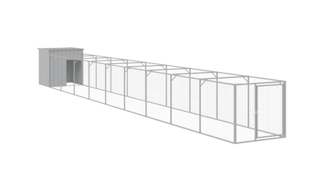 vidaXL Light Grey Galvanised Steel Dog House with Run - 110 x 1017 x 110cm