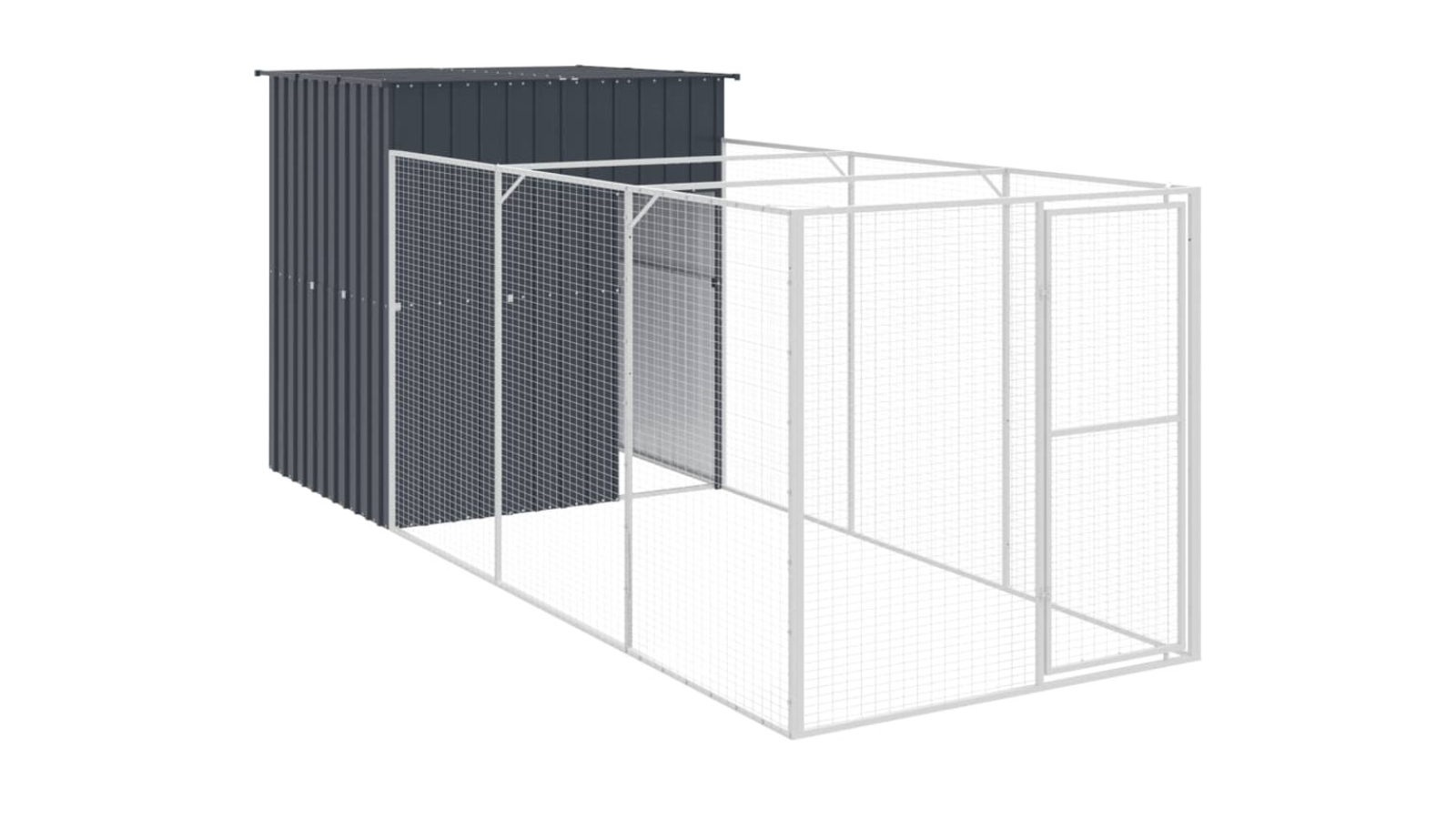 vidaXL Anthracite Galvanised Steel Dog House with Run - 165 x 455 x 181cm