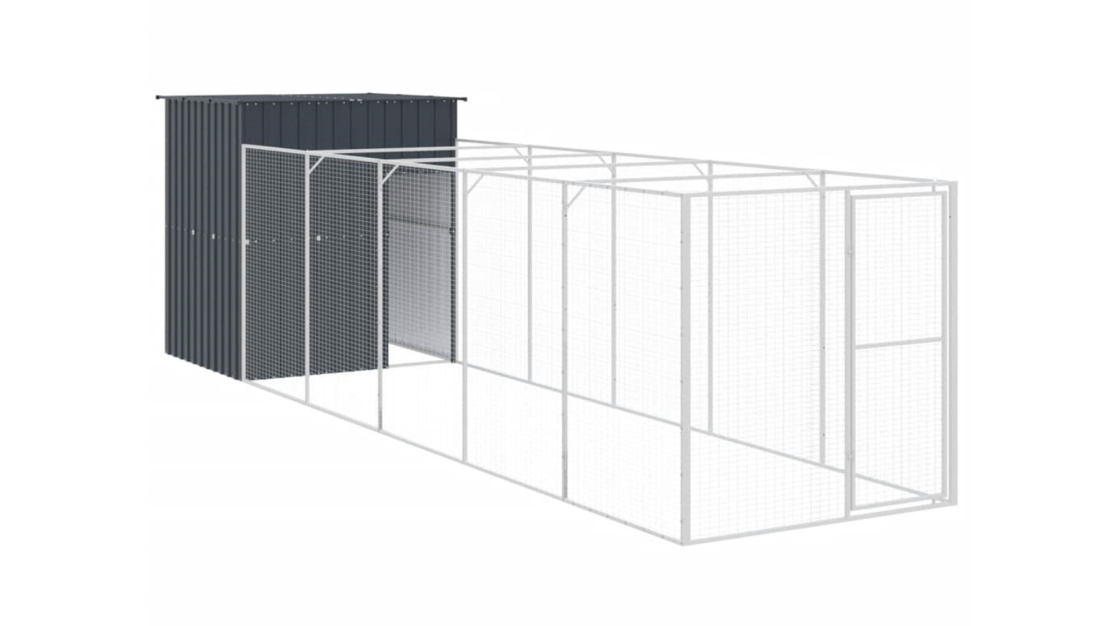 vidaXL Anthracite Galvanised Steel Dog House with Run - 165 x 659 x 181cm