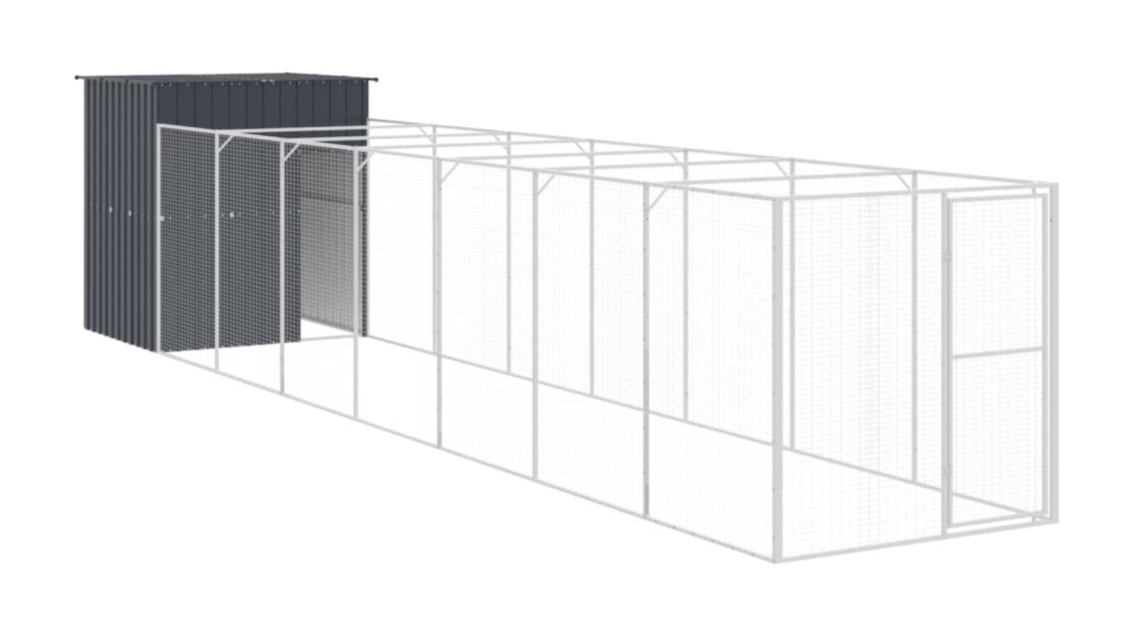 vidaXL Anthracite Galvanised Steel Dog House with Run - 165 x 863 x 181cm