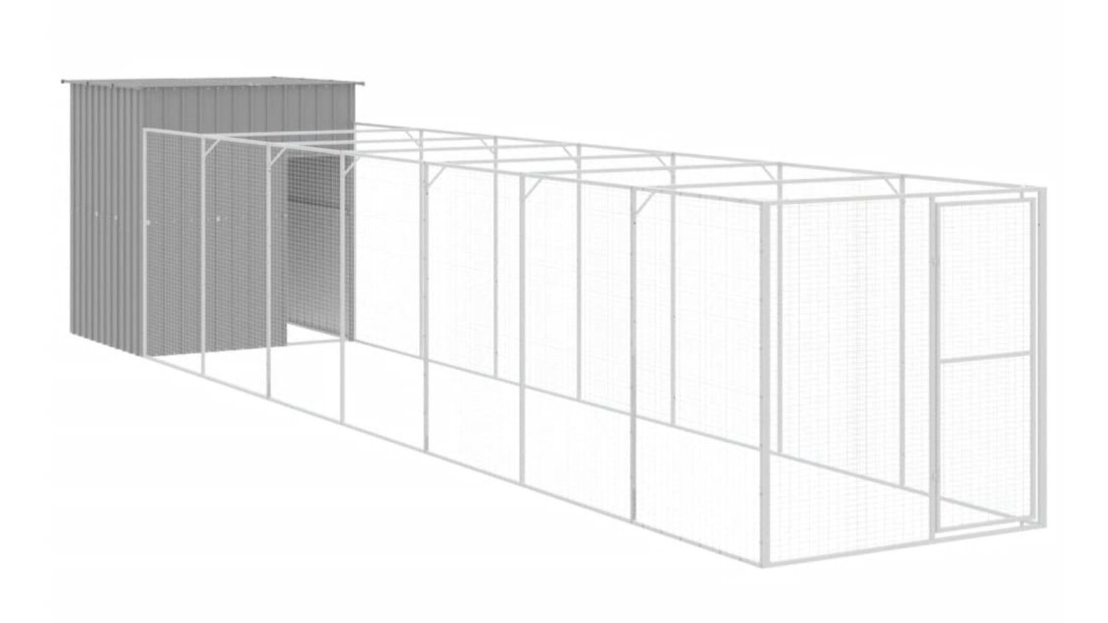 vidaXL Light Grey Galvanised Steel Dog House with Run - 165 x 863 x 181cm