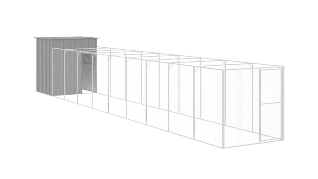 vidaXL Light Grey Galvanised Steel Dog House with Run - 165 x 1067 x 181cm