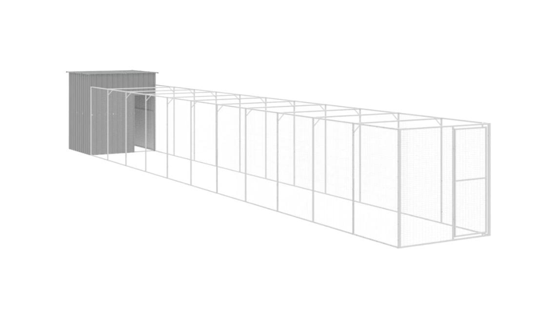vidaXL Light Grey Galvanised Steel Dog House with Run - 165 x 1271 x 181cm