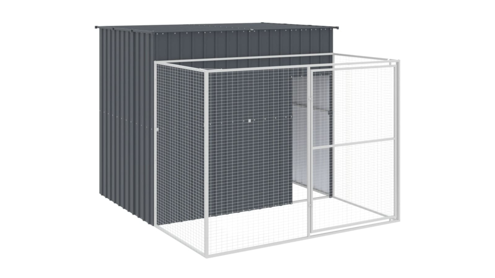 vidaXL Anthracite Galvanised Steel Dog House with Run - 214 x 253 x 181cm
