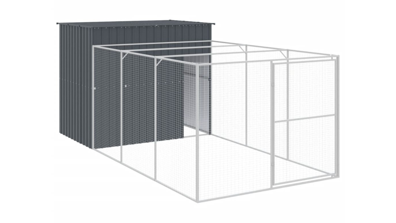 vidaXL Anthracite Galvanised Steel Dog House with Run - 214 x 457 x 181cm