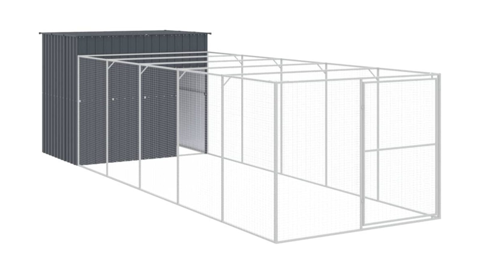 vidaXL Anthracite Galvanised Steel Dog House with Run - 214 x 661 x 181cm