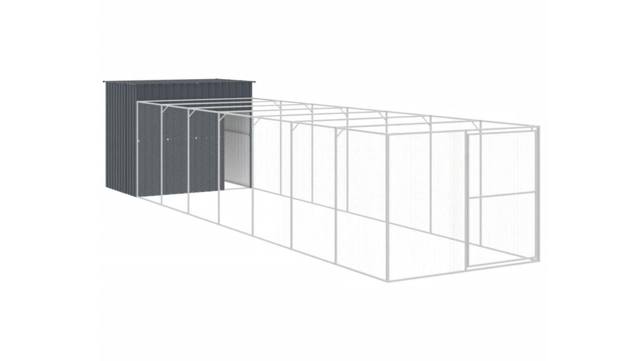 vidaXL Galvanised Steel Anthracite Dog House with Run - 214 x 865 x 181cm