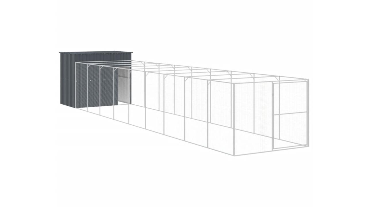 vidaXL Galvanised Steel Anthracite Dog House with Run and Roof - 214 x 1069 x 181cm