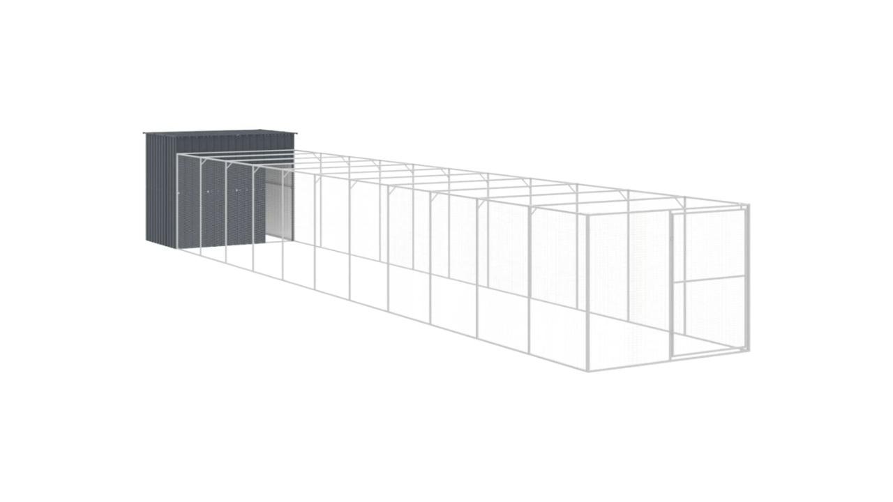 vidaXL Galvanised Steel Anthracite Dog House with Run - 214 x 1273 x 181cm