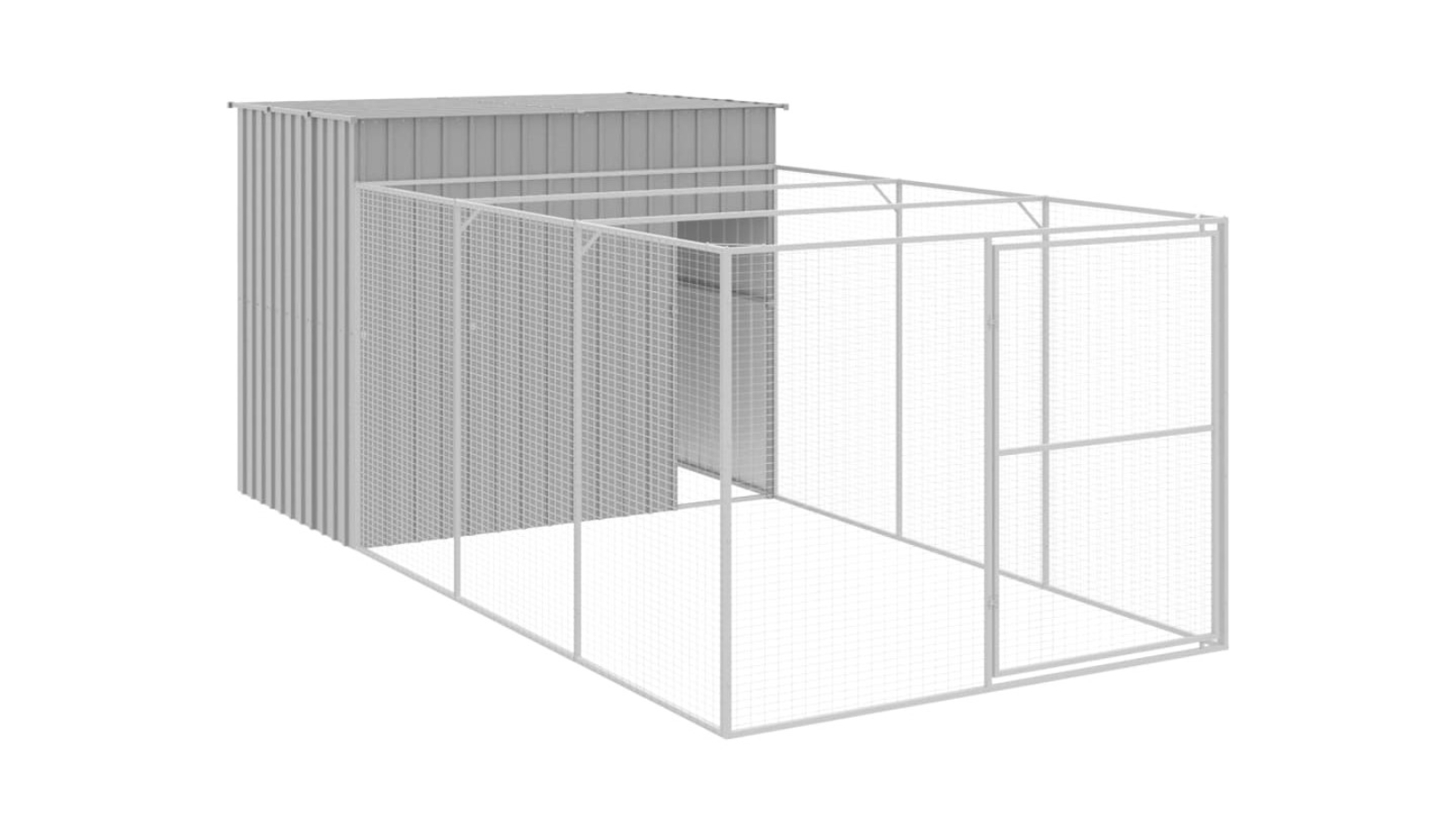 vidaXL Light Grey Galvanised Steel Dog House with Run - 214 x 457 x 181cm 