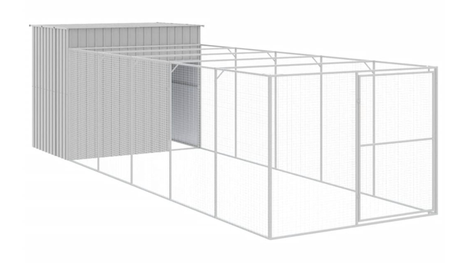 vidaXL Light Grey Galvanised Steel Dog House with Run - 214 x 661 x 181cm