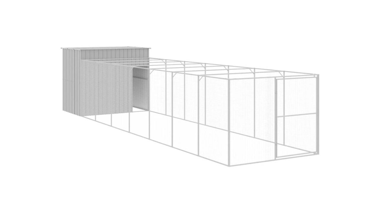 vidaXL Galvanised Steel Light Grey Dog House with Run and Roof - 214 x 865 x 181cm