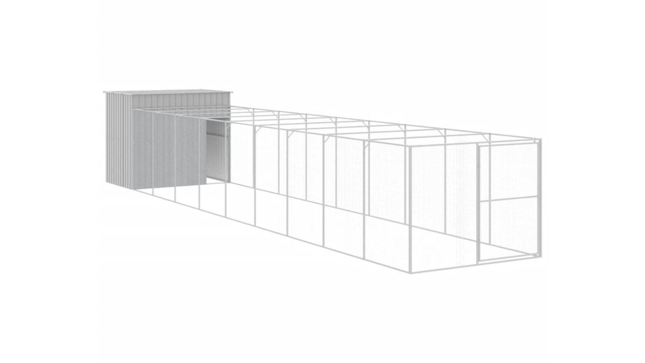 vidaXL Galvanised Steel Light Grey Dog House with Run - 214 x 1069 x 181cm