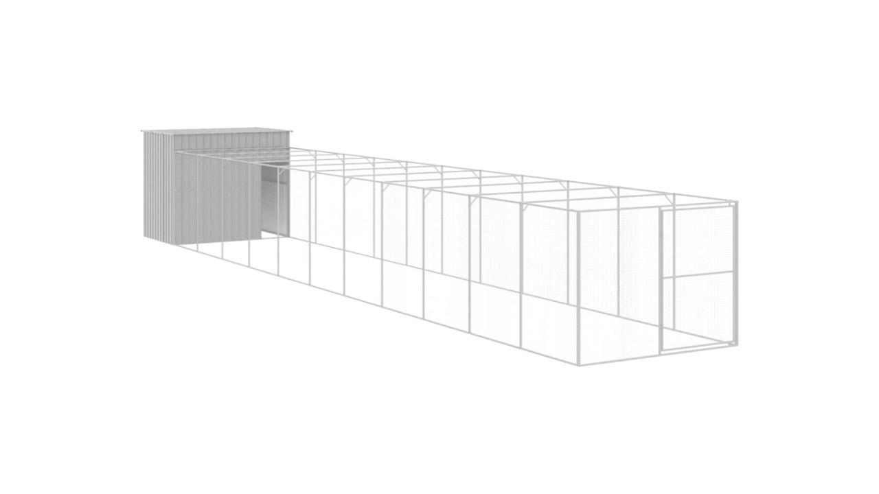vidaXL Galvanised Steel Light Grey Dog House with Run - 214 x 1273 x 181cm