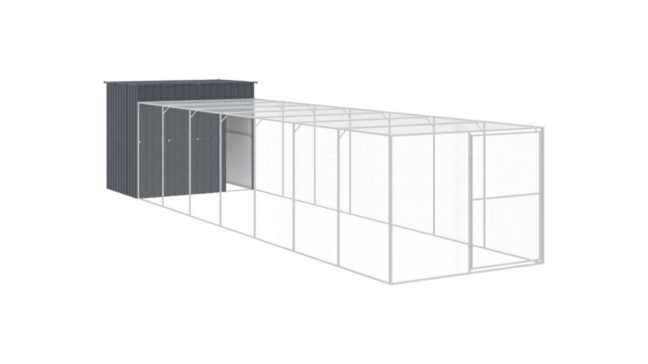 vidaXL Galvanised Steel Anthracite Dog House with Run and Roof - 214 x 865 x 181cm