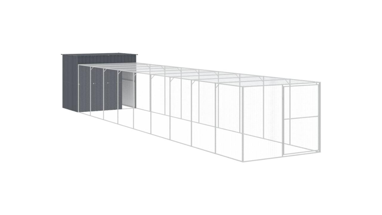 vidaXL Galvanised Steel Anthracite Dog House with Run - 214 x 1069 x 181cm