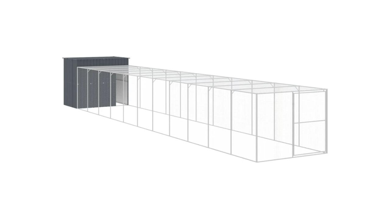 vidaXL Galvanised Steel Anthracite Dog House with Run and Roof - 214 x 1273 x 181cm