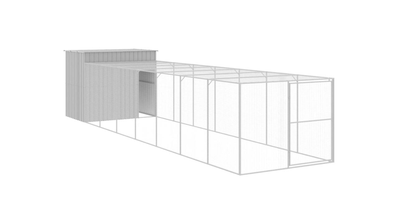 vidaXL Galvanised Steel Light Grey Dog House with Run - 214 x 865 x 181cm