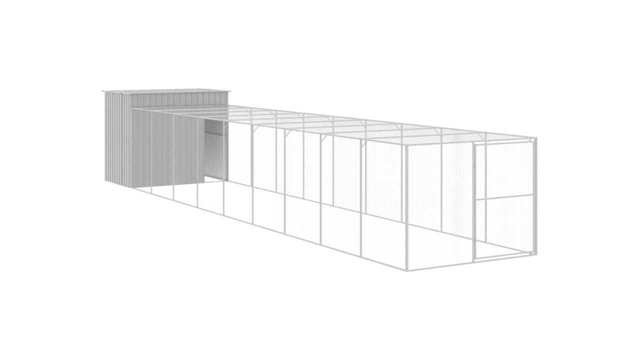 vidaXL Galvanised Steel Light Grey Dog House with Run and Roof - 214 x 1069 x 181cm