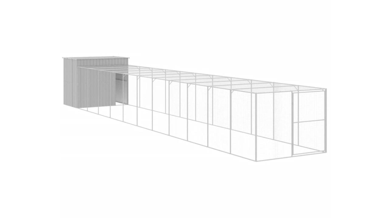 vidaXL Galvanised Steel Light Grey Dog House with Run and Roof - 214 x 1273 x 181cm