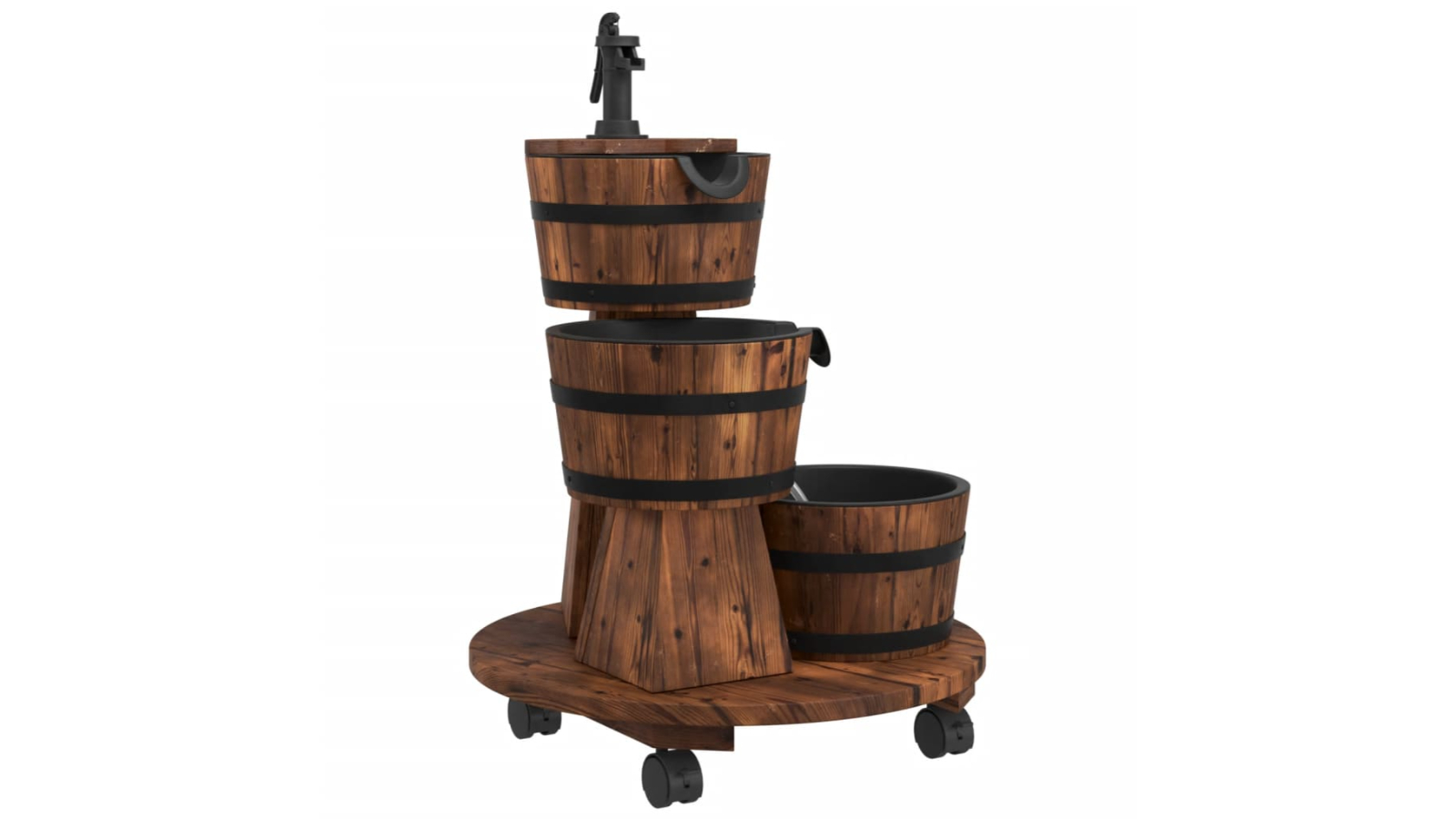 vidaXL Solid Wood Fir Wheeled Water Fountain with Pump - 55 x 55 x 80cm