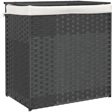 vidaXL Grey Poly Rattan 53 x 35 x 57cm Laundry Basket with 2 Section