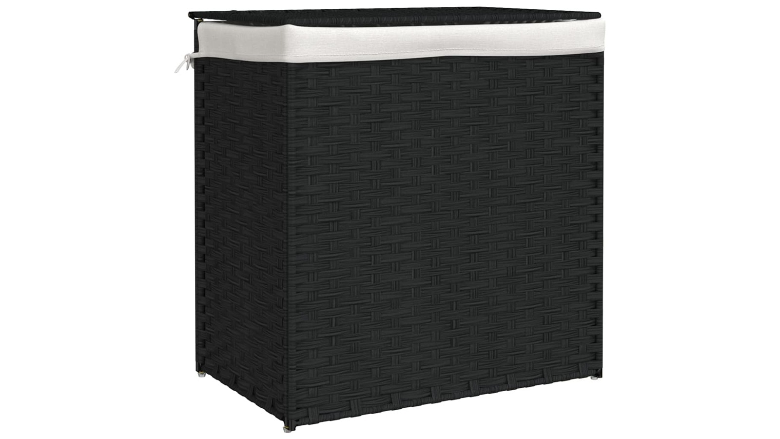 vidaXL Black Poly Rattan 53 x 35 x 57cm Laundry Basket with 2-Section