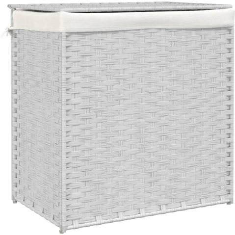 vidaXL White Poly Rattan 53 x 35 x 57cm Laundry Basket with 2-Section