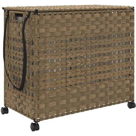vidaXL Rattan Laundry Basket with Wheel