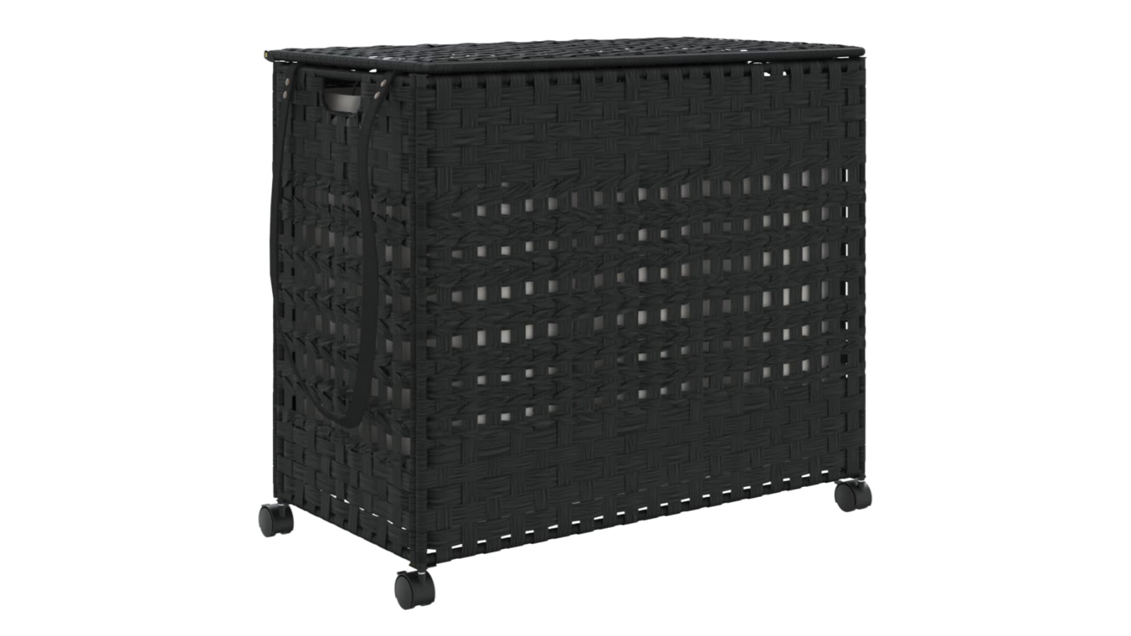 vidaXL Black Rattan 66 x 35 x 60cm Laundry Basket with Wheels
