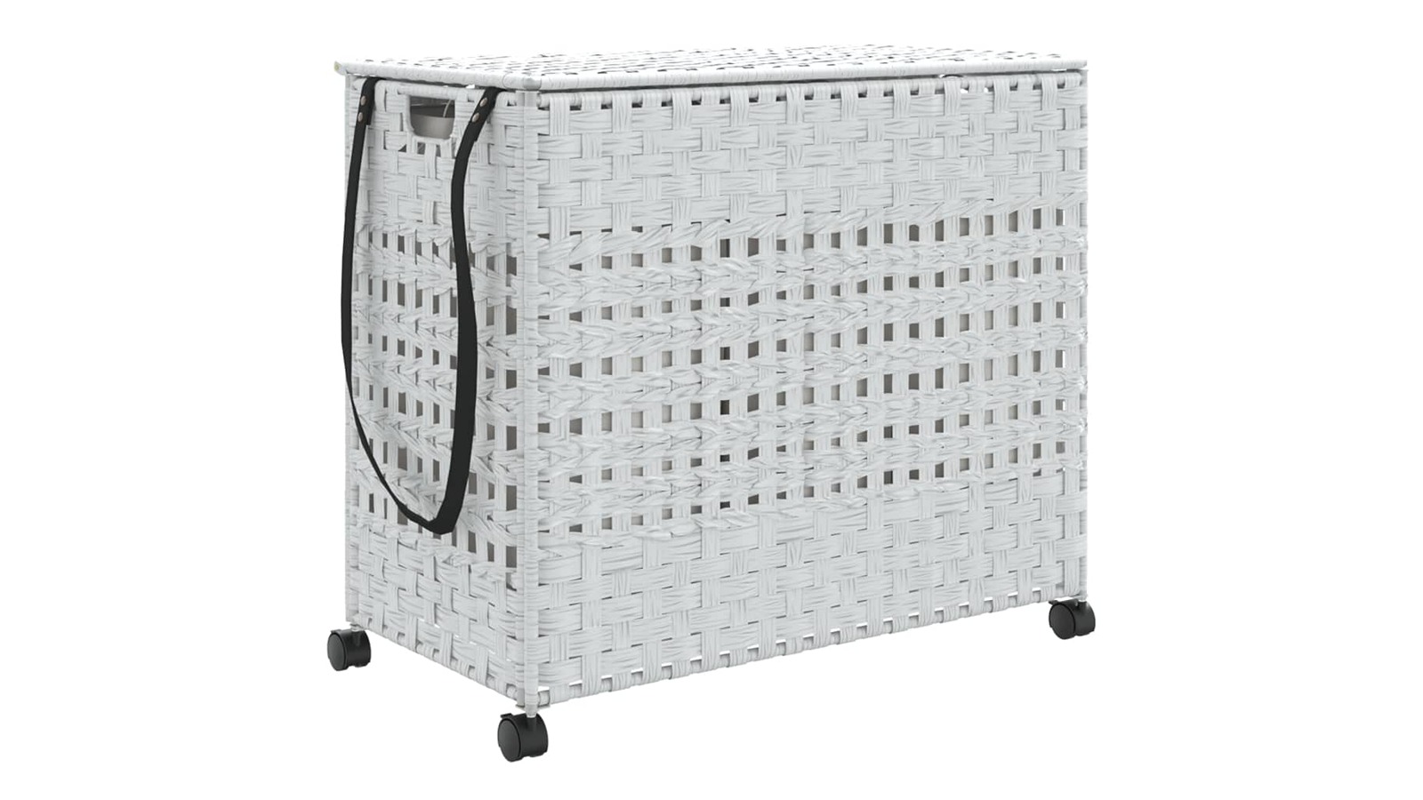 vidaXL White Rattan 66 x 35 x 60cm Laundry Basket with Wheels