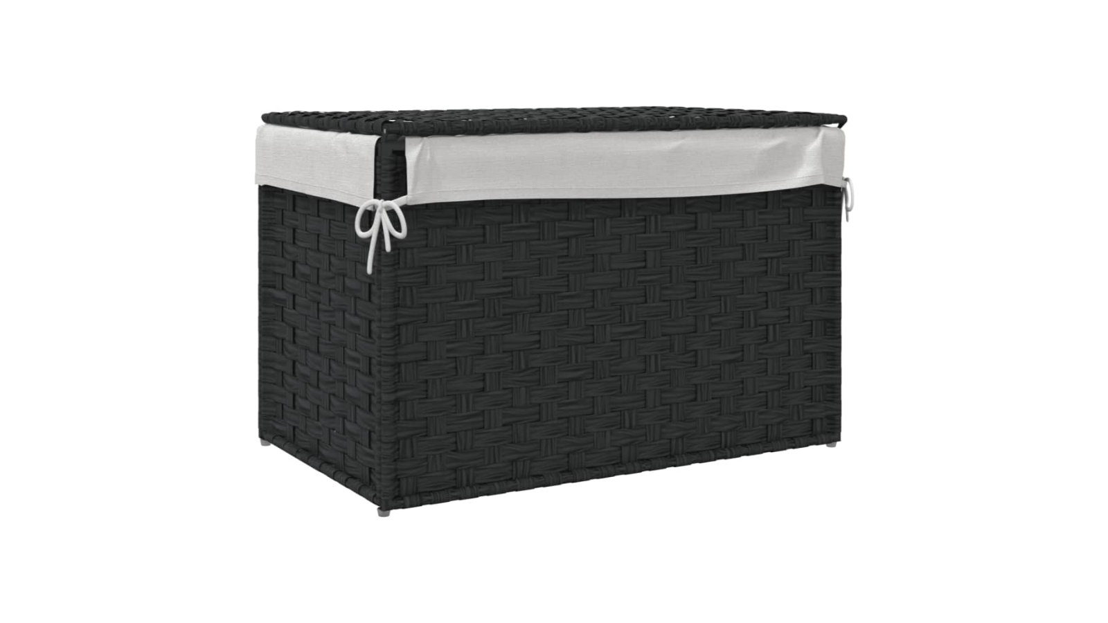 vidaXL Black Poly Rattan 55.5 x 35 x 34cm Laundry Basket with Lid