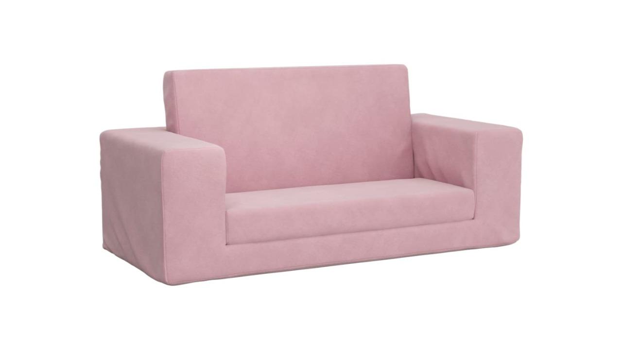 vidaXL 2-Seater Pink Soft Plush Kids Sofa Bed