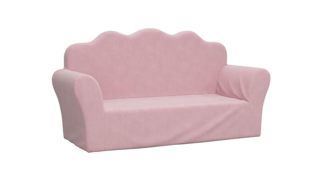 vidaXL 2-Seater Kids Soft Plush Sofa Bed - Pink