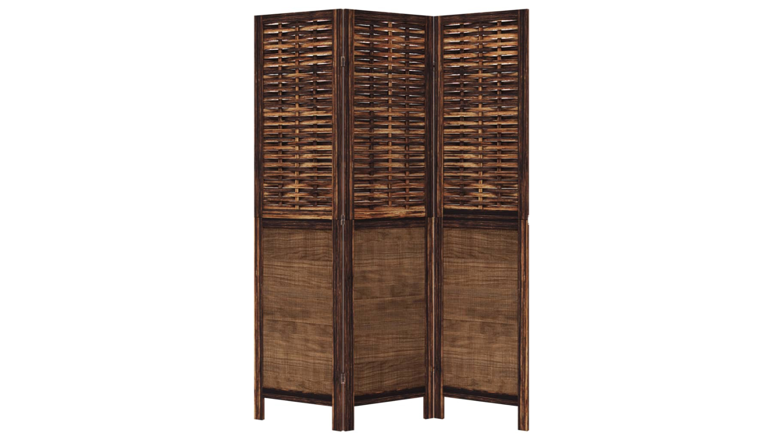 vidaXL Solid Paulownia Wood 3-Panel Room Divider - Dark Brown