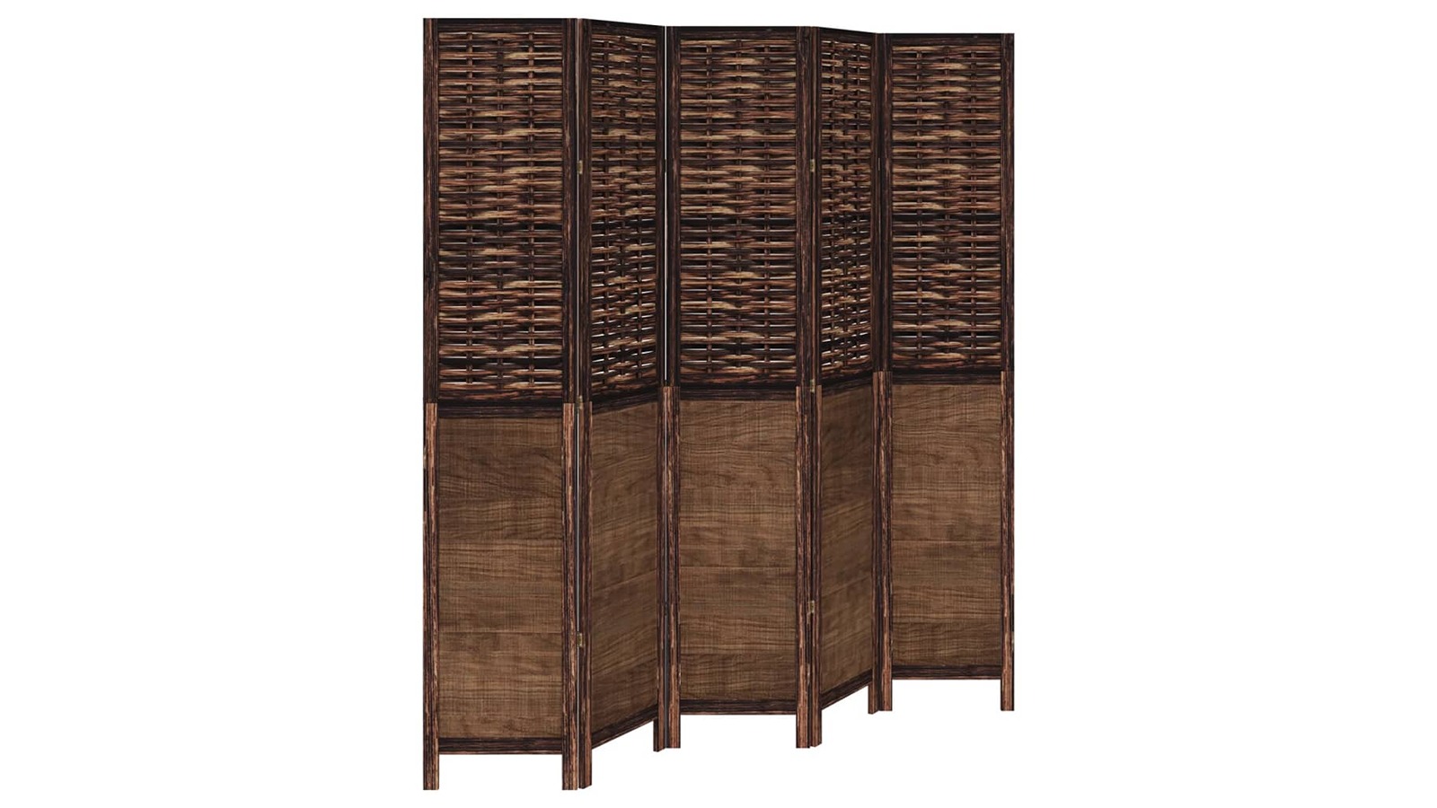 vidaXL 5-Panel Dark Brown Solid Paulownia Wood Room Divider