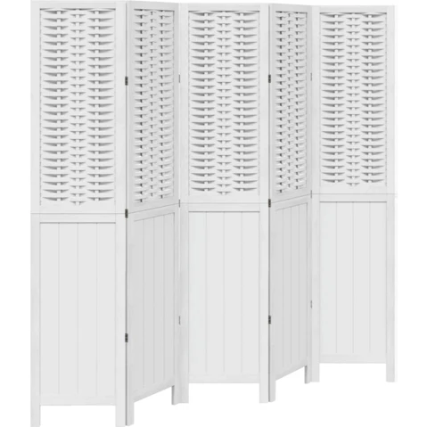 vidaXL 5-Panel White Solid Wood Paulownia Room Divider
