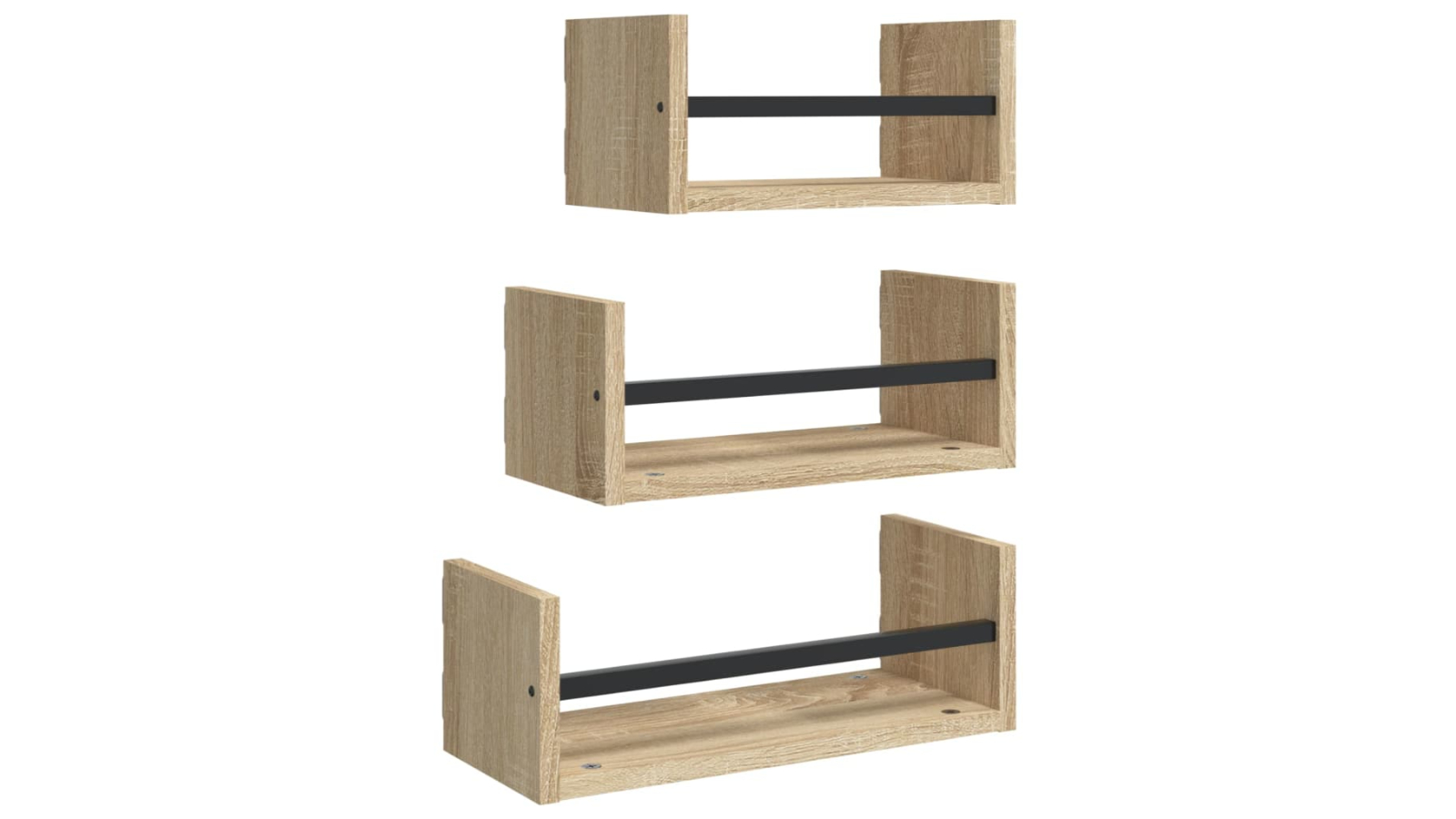 vidaXL 3 Piece Sonoma Oak Engineered Wood Wall Shelf Set with Bar