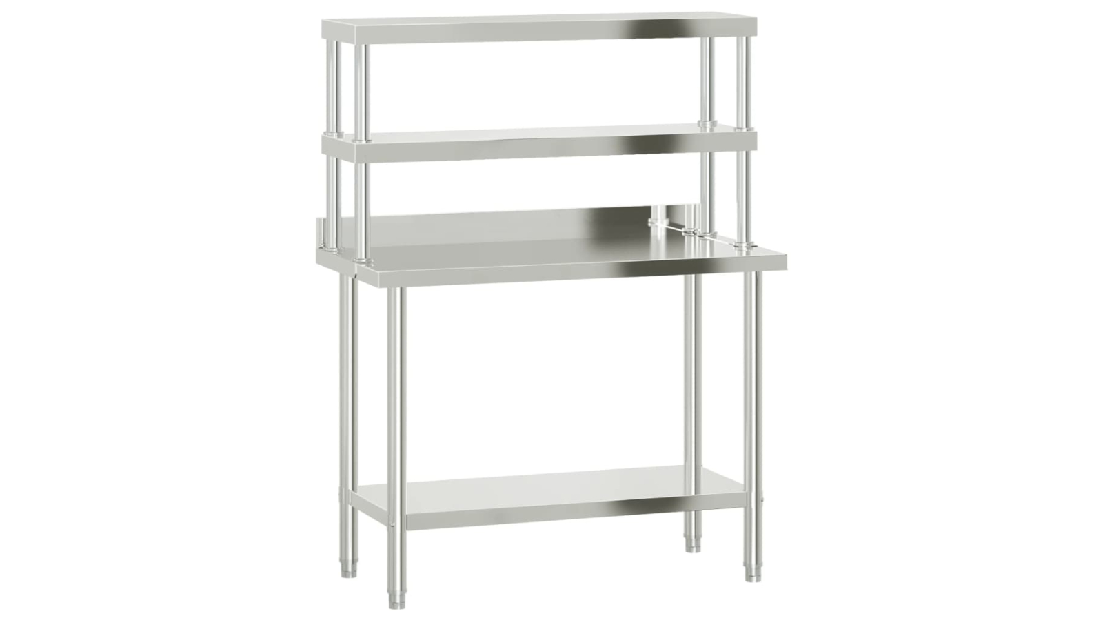 vidaXL Stainless Steel Kitchen Work Table with Overshelf - 110 x 55 x 150cm