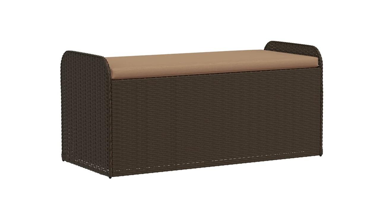 vidaXL Brown Poly Rattan 115 x 51 x 52cm Storage Bench with Cushion
