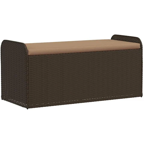 vidaXL Brown Poly Rattan 115 x 51 x 52cm Storage Bench with Cushion