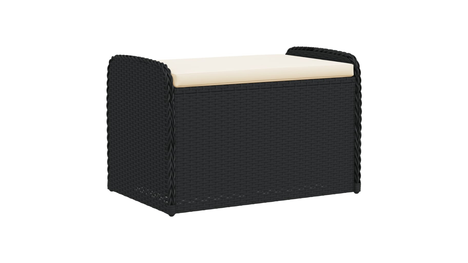vidaXL Black Poly Rattan 80 x 51 x 52cm Storage Bench with Cushion