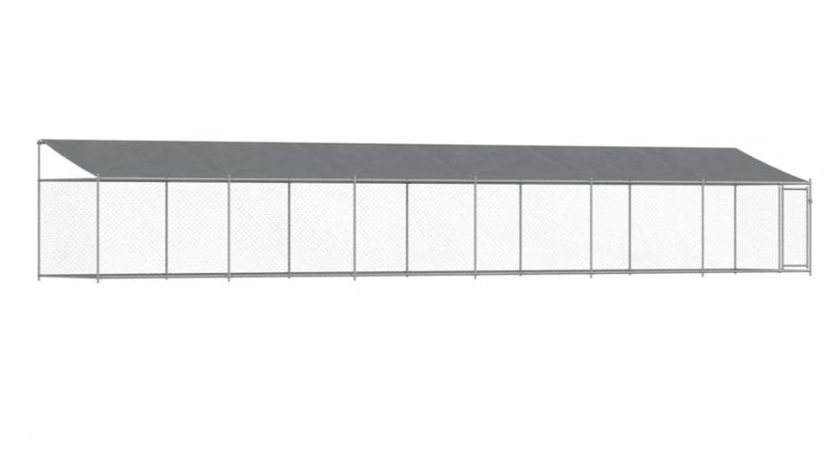 vidaXL Grey Galvanised Steel Dog Cage with Roof and Door - 1200 x 200 x 200cm