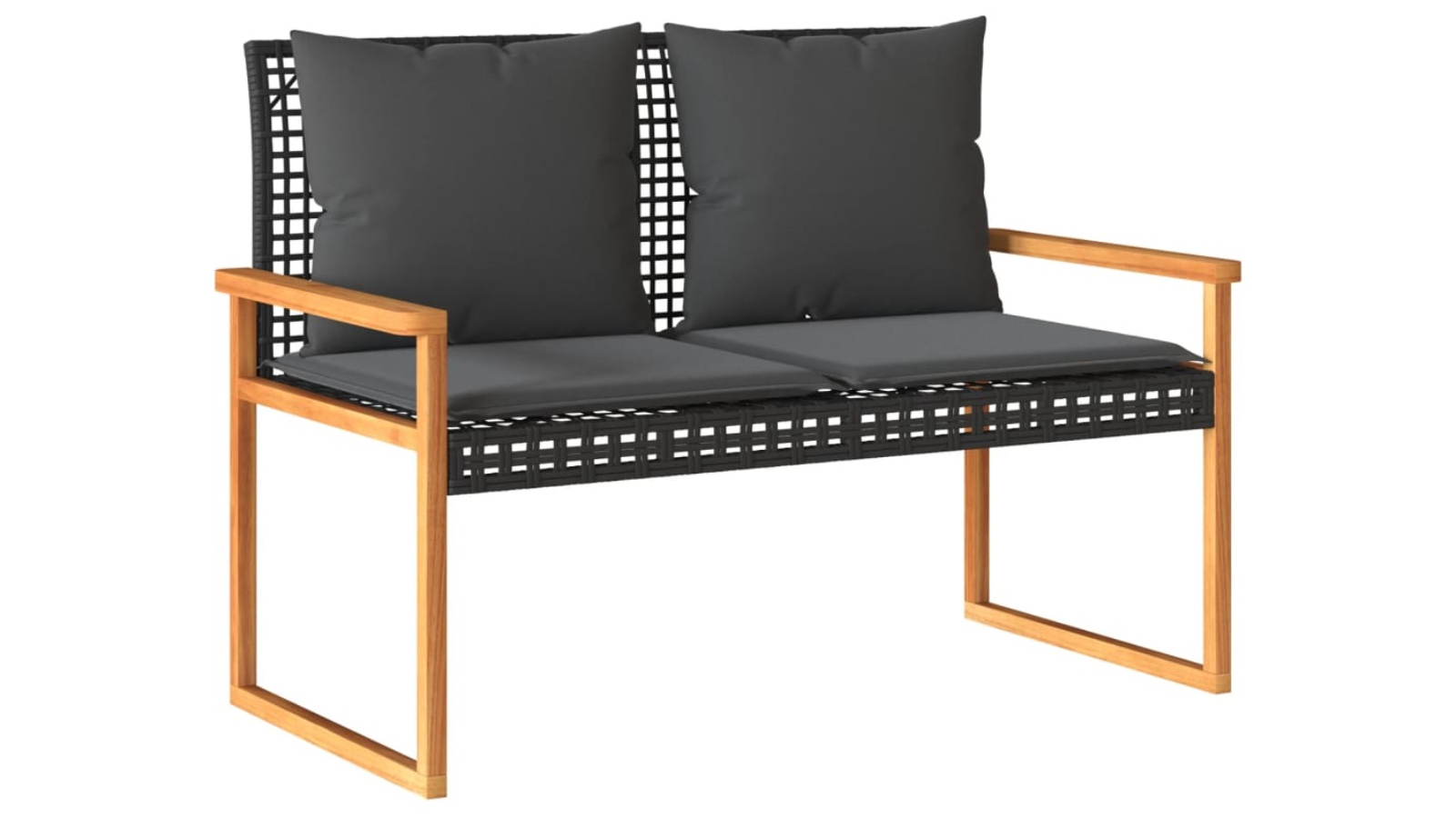 vidaXL Poly Rattan Acacia Wood Garden Bench with Cushion